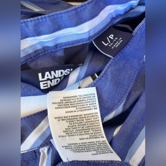 Lands' End Classic Blue & White Striped Dress Long Sleeved 100% Cotton - Picture 6 of 6